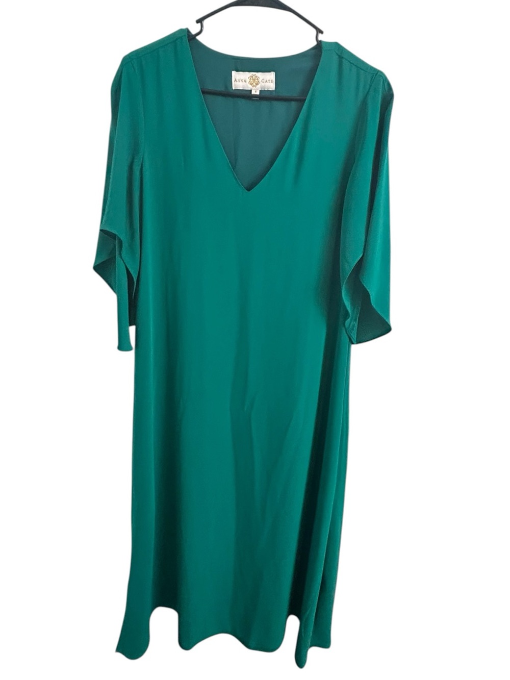 Anna Cate Emerald Green V-Neck Flutter Sleeve Shift Dress Medium